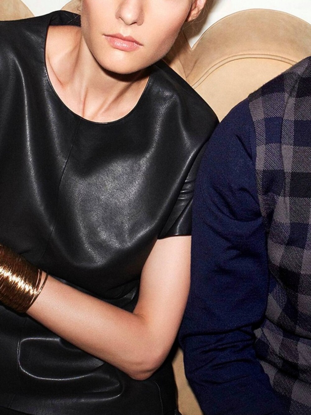 8 By Yoox Black Leather Short Sleeve Top